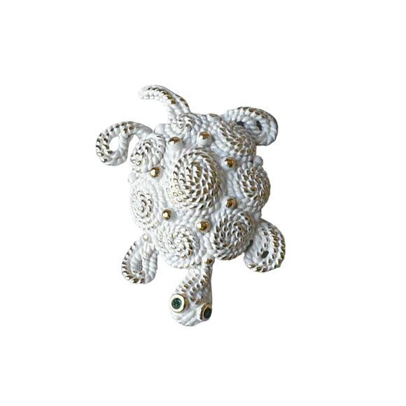 1970s Napier Rope Textured White Enamel Green Glass Turtle Tortoise Pin Brooch - Picture 5 of 5